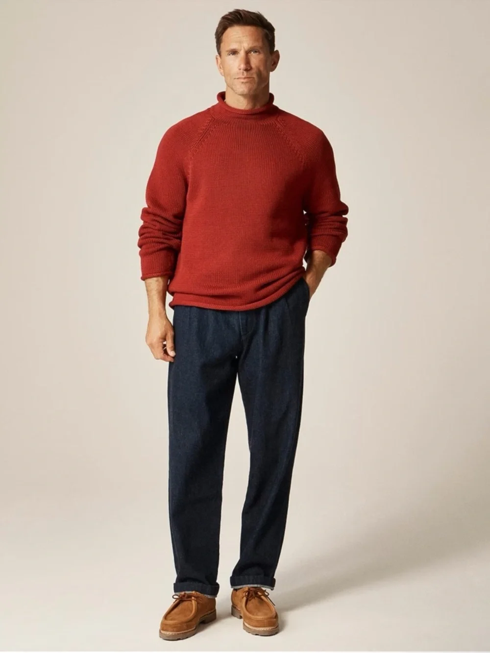 NWT J. Crew 1988 Rollneck Sweater Red Ochre Men’s Knit Cotton Sz XS $98 BW186